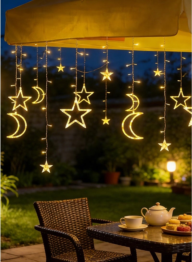 يواوليتي أضواء رمضان، 8 أوضاع إضاءة أضواء LED رمضان، أضواء زخرفية على شكل نجمة وقمر بطول 2 متر لغرفة النوم والعطلات (أبيض دافئ) - Image 3